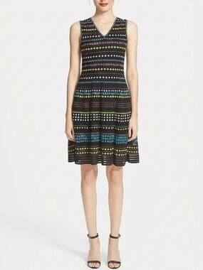 M Missoni Resort Geometric Flare Dress Multicolour Metallic Size 46 Bohemian